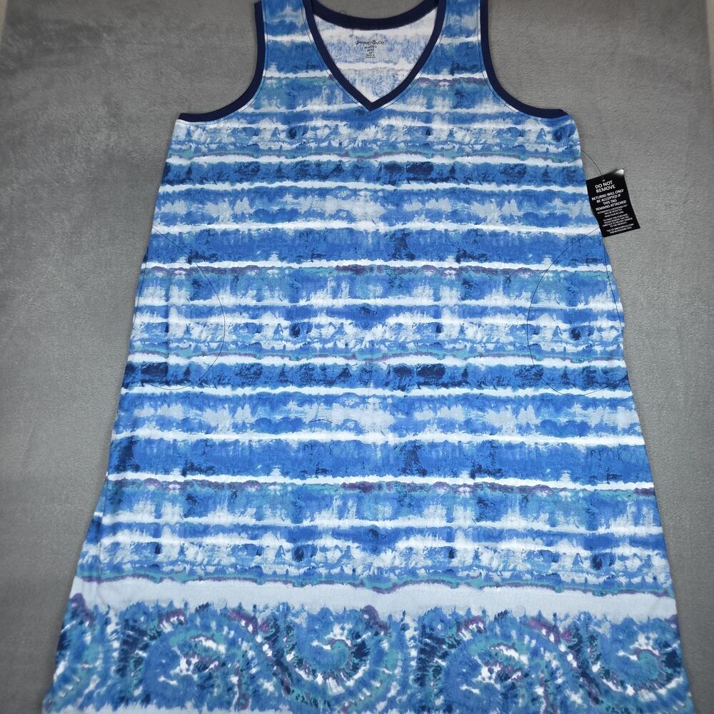 Dreams & Co Women's Plus Size 1X Sleeveless Swim Cover Up Dress Blue Watercolor